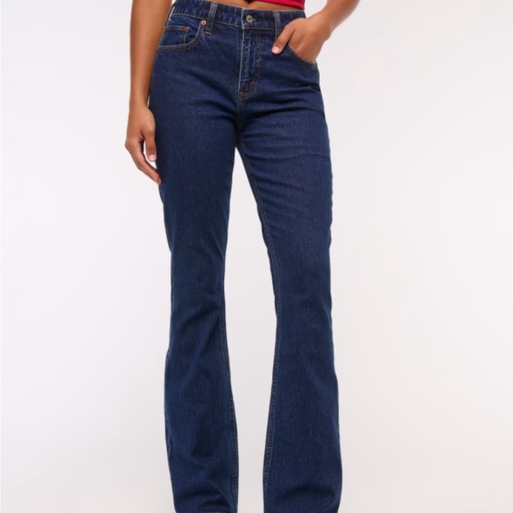 Abercrombie & Fitch Dark Blue curve love mid rise Boot Cut Jeans